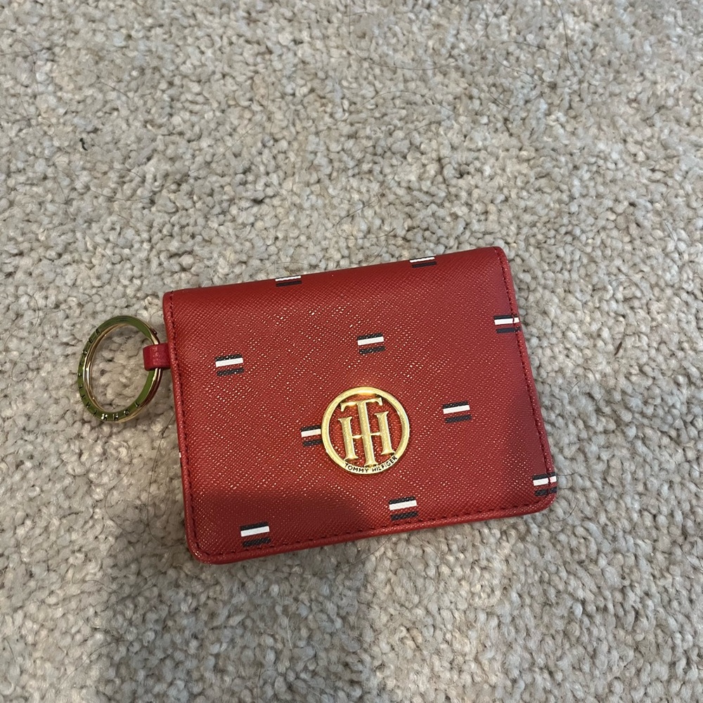 Tommy Hilfiger Red Card Holder with Gold Logo